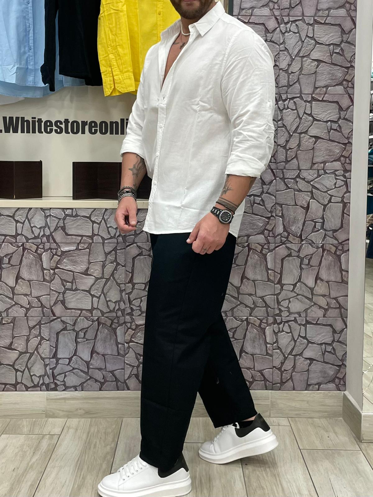 Camicia 100% Lino collo francese colore Bianco